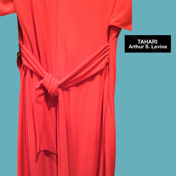 TAHARI ASL NEW Romantic THERESA Ruche Double Ring Tie Bell Sleeve Dress 12 - Picture 9 of 12